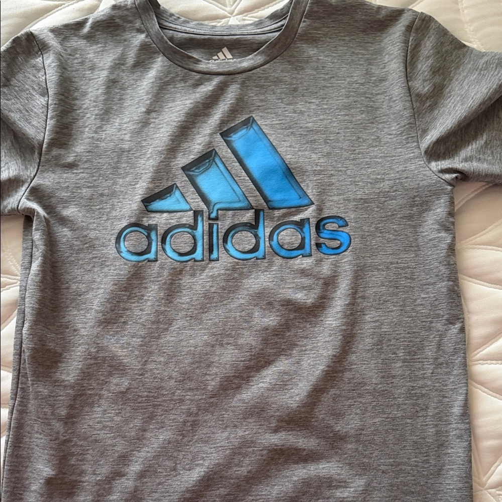 Adidas Kids Gray Tee with Blue Logo